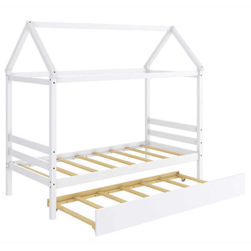 Kids Platform Bed Frame with Roof for Bedroom-1