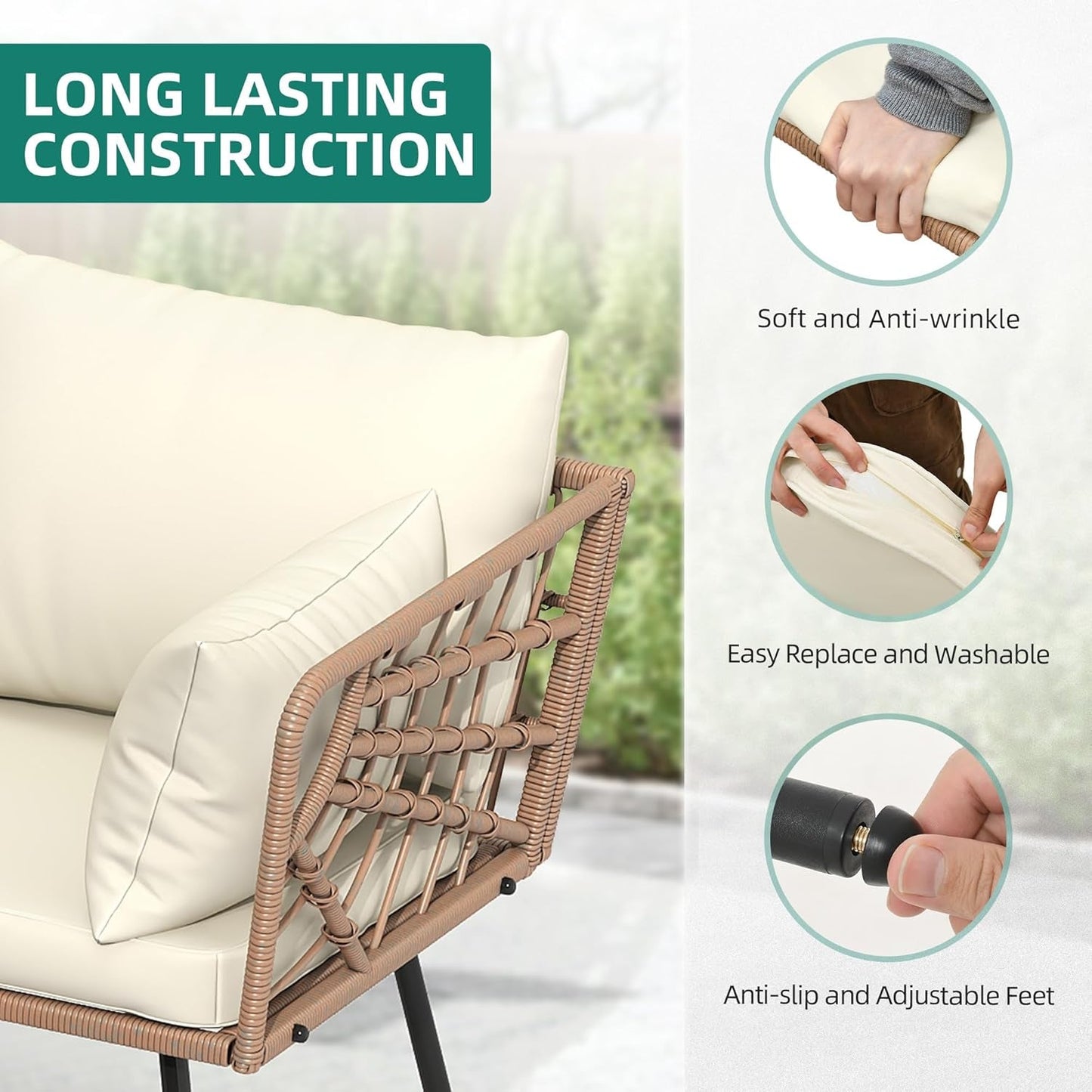 L Shape Outdoor Couch Set with Thick Cushions