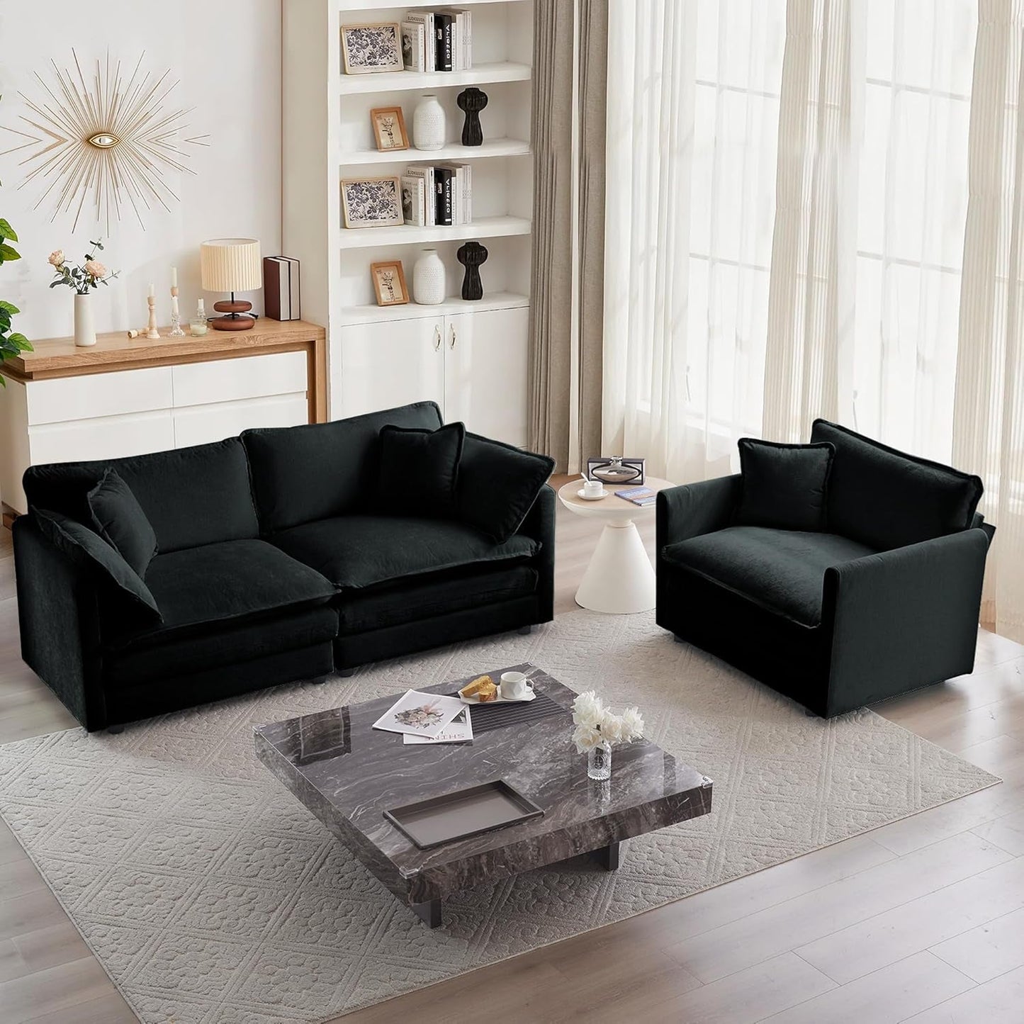 Chenille Living Room Sofa Set 2 Piece Loveseat And Armchair