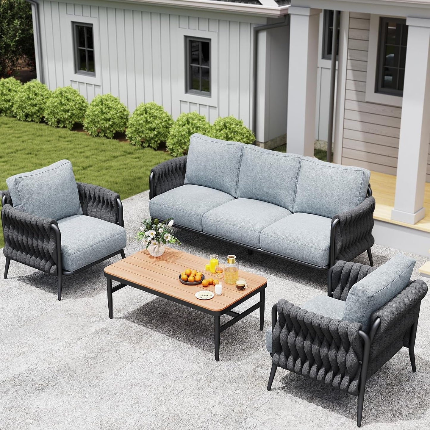 Stylish Outdoor Patio Furniture Set with Waterproof Cushions-0