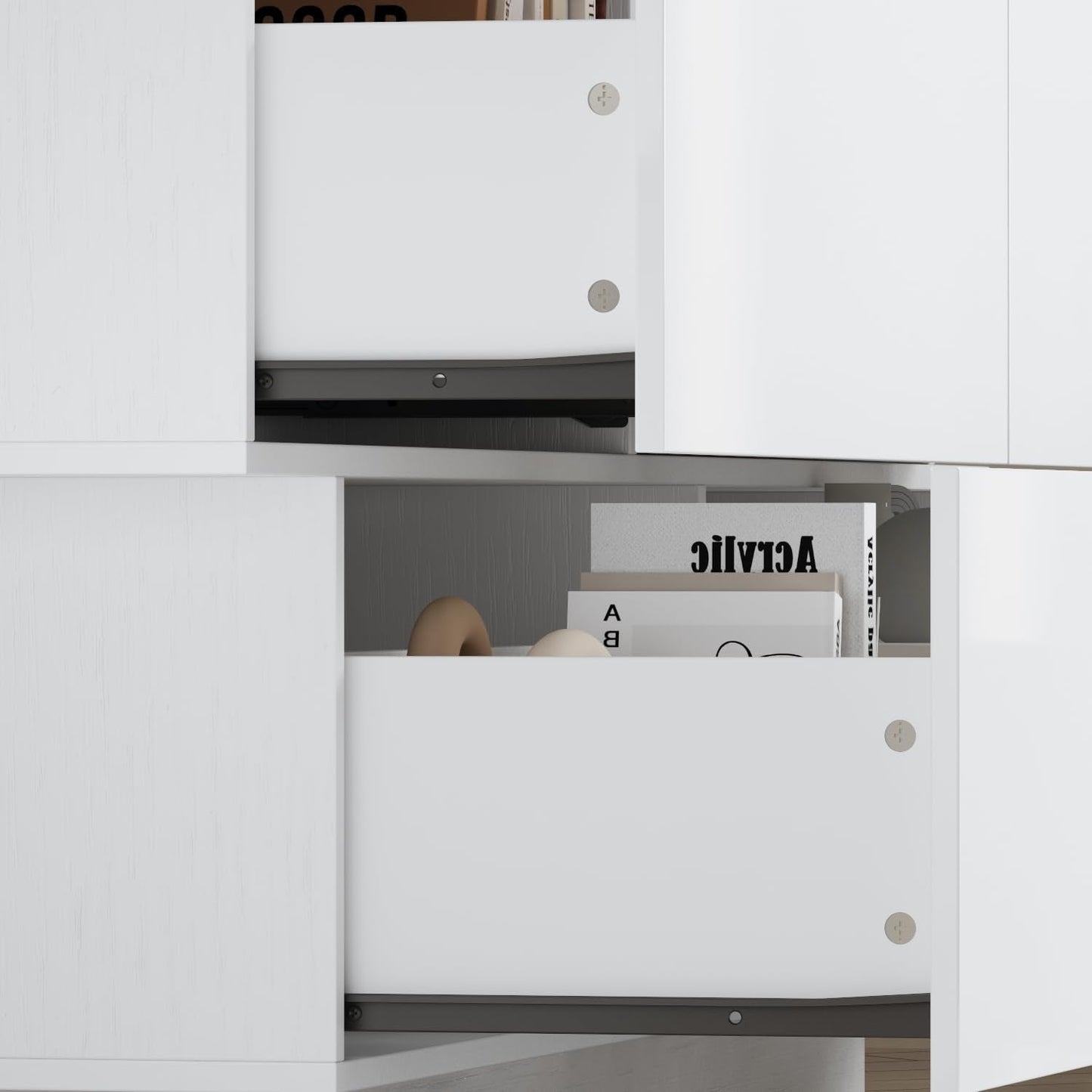 White Drawer Dresser for Bedroom, Modern High Gloss Dresser with 6 Drawers, Double Dresser Storage Chest of Drawer with Asymmetrical Design for Bedroom, Living Room, Entryway-3