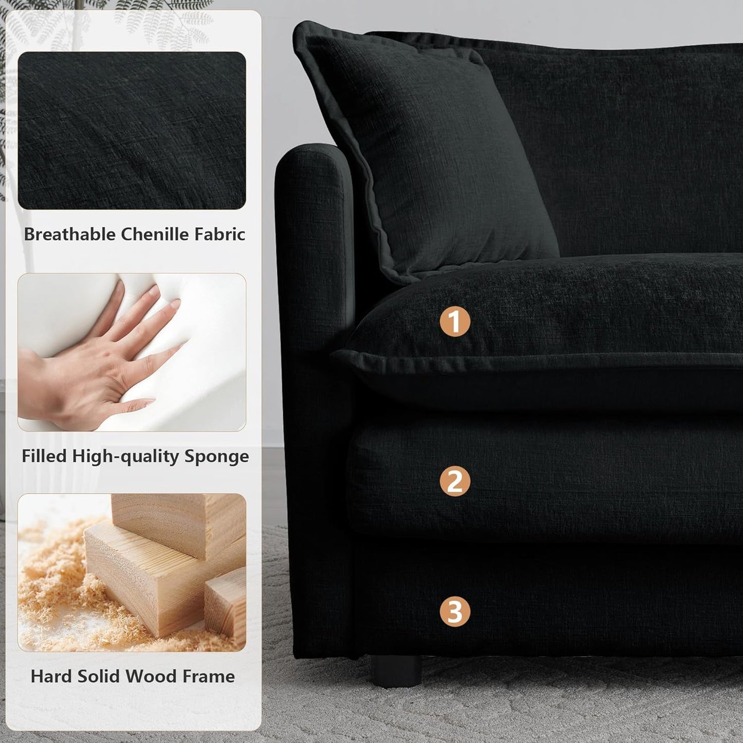 Chenille Living Room Sofa Set 2 Piece Loveseat And Armchair