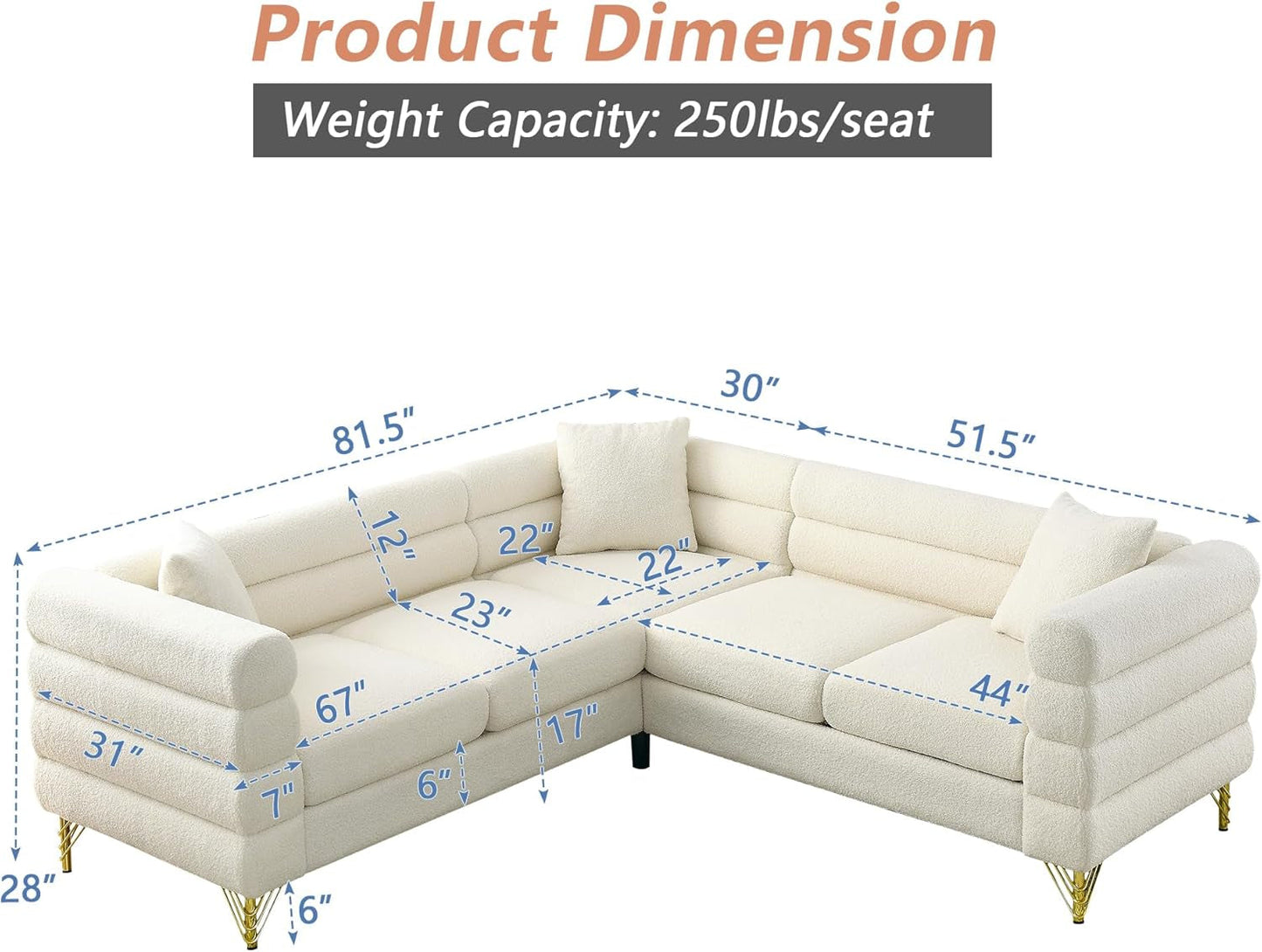 Oversized White Corner Sofa 5 Seater Teddy Couch