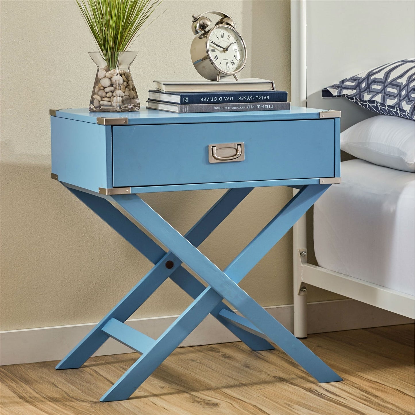 Modern 1-Drawer Bedroom Nightstand End Table in Blue Finish-0