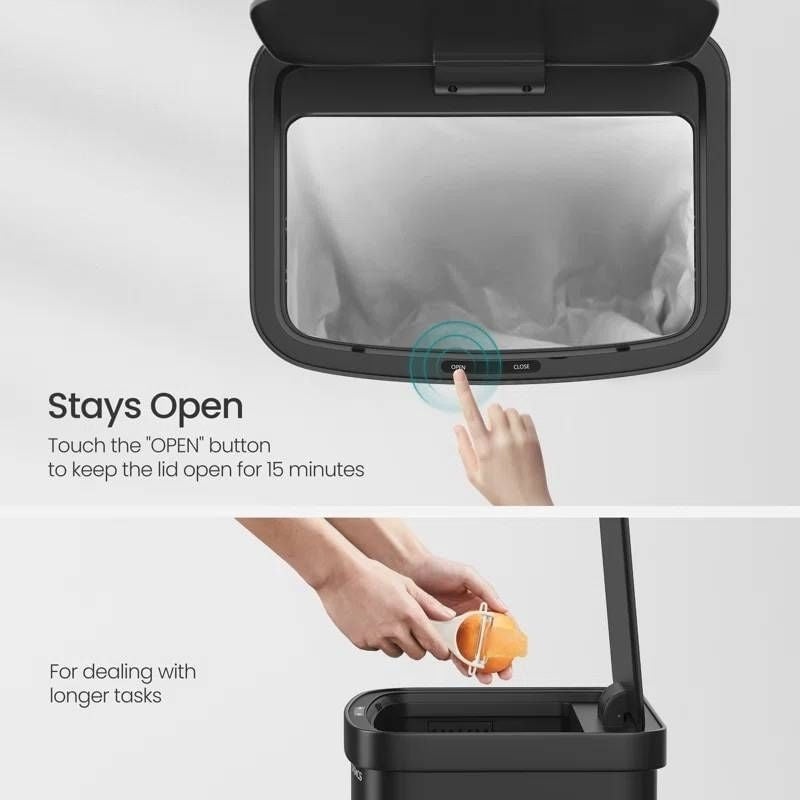 Black 13-Gallon Kitchen Trash Can with Motion Sensor Lid and Carbon Filter-1