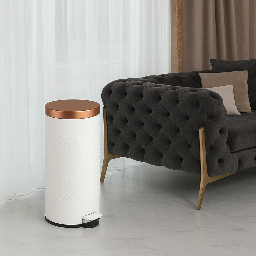 White Gold Retro Round Pedal Trash Can 8 Gallon Hands Free