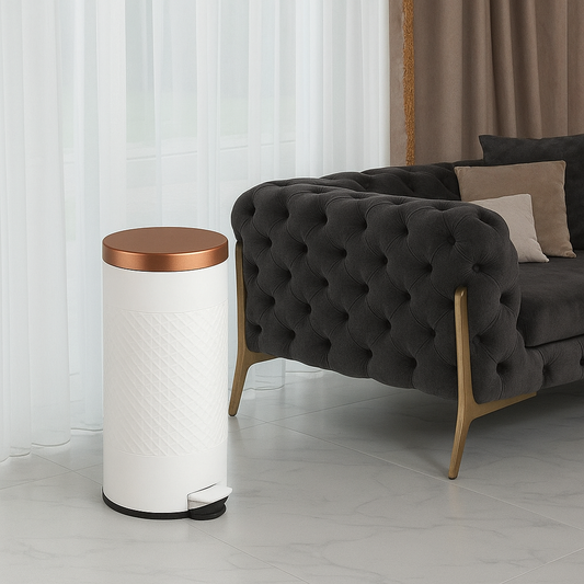 White Gold Retro Round Pedal Trash Can 8 Gallon Hands Free