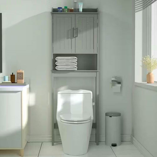 Over the Toilet Bathroom Storage Cabinet Shelving Unit in Grey Wood Finish-0