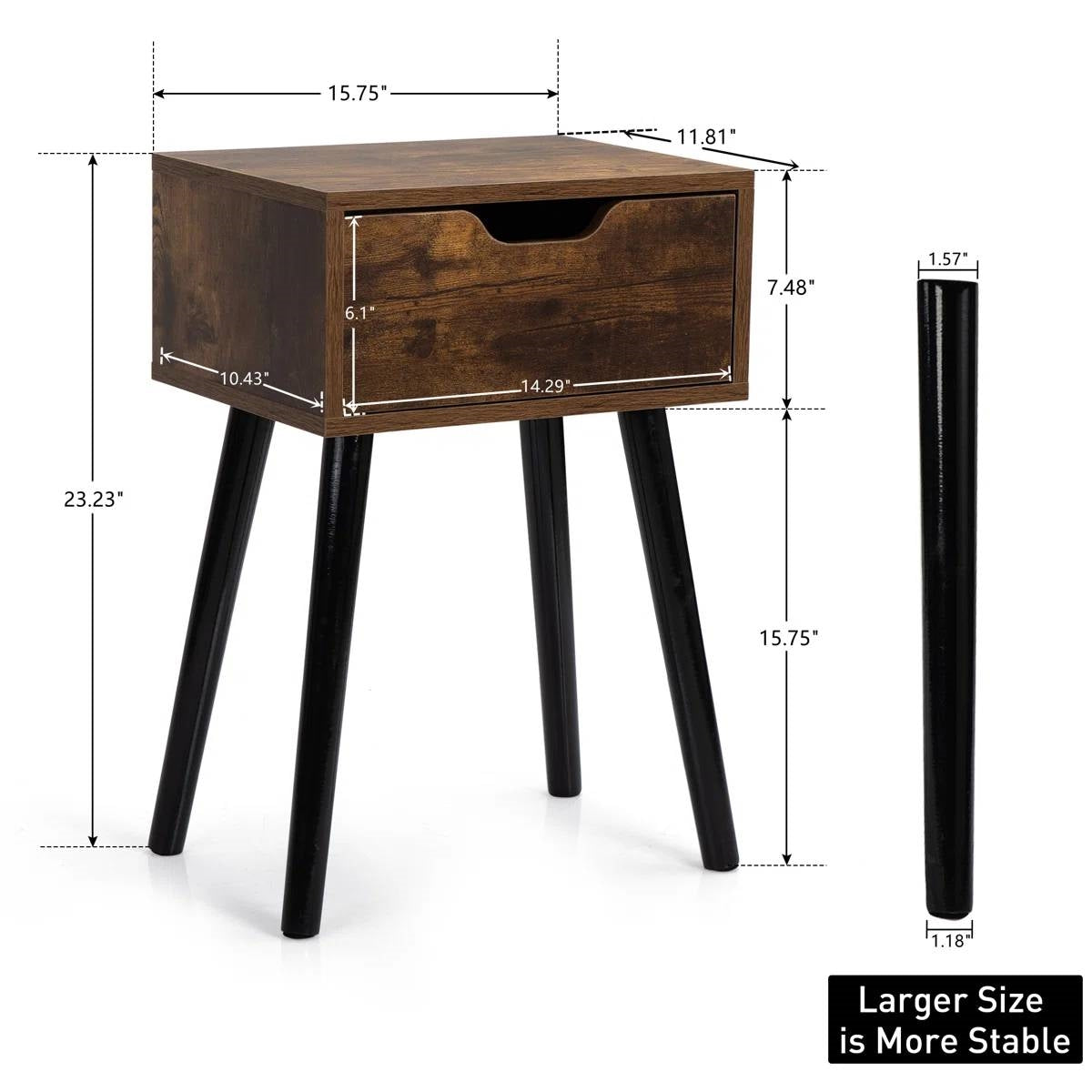 Set of 2 - Modern Mid-Century Farmhouse Bedroom Nightstand End Table-4