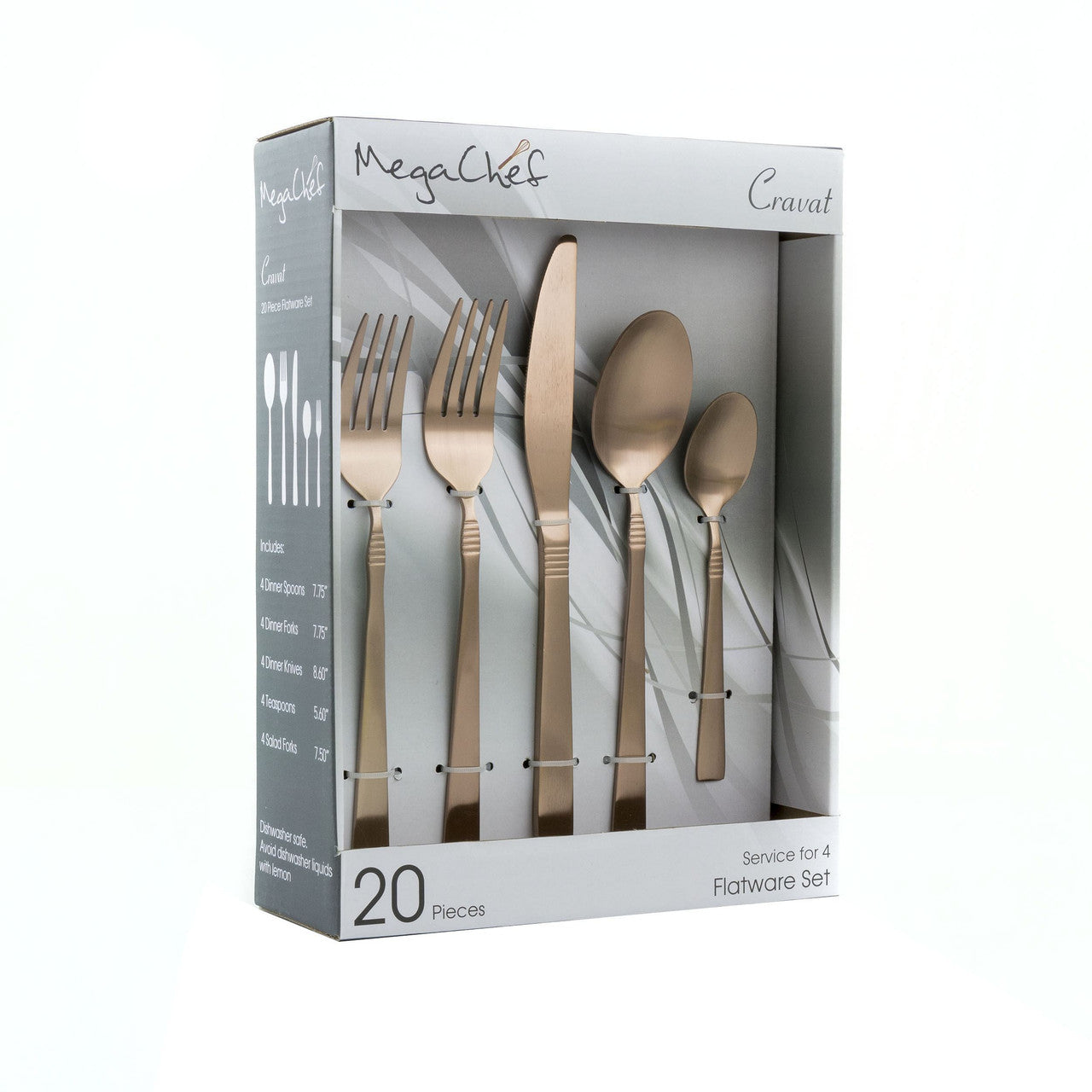 MegaChef Cravat 20 Pcs Flatware Utensil Set, Stainless Steel Silverware Metal Service for 4 in Matt-0