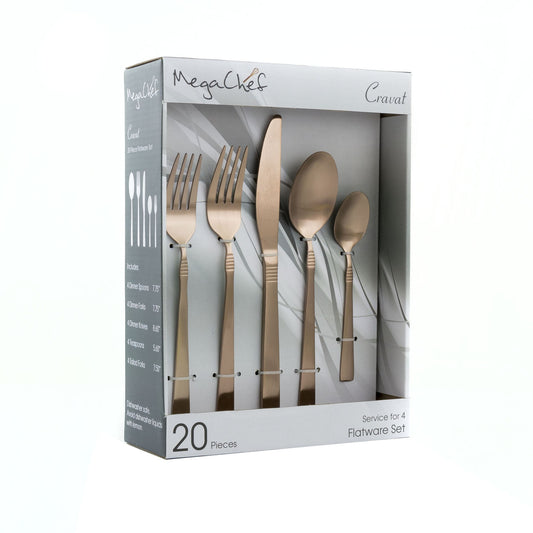 MegaChef Cravat 20 Pcs Flatware Utensil Set, Stainless Steel Silverware Metal Service for 4 in Matt-0