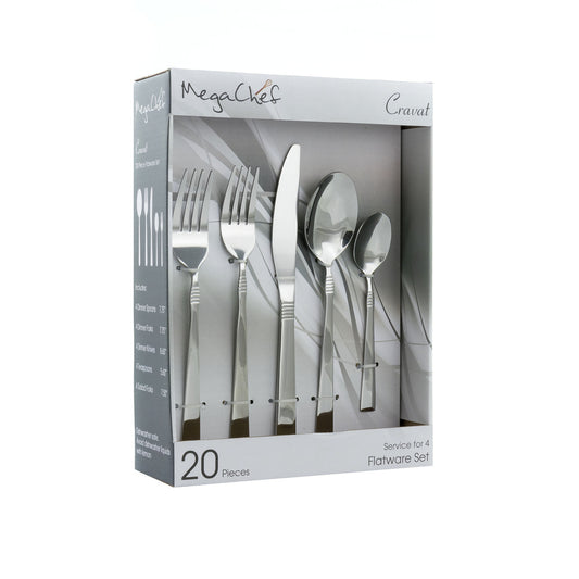 MegaChef Cravat 20 Piece Flatware Utensil Set, Stainless Steel Silverware Metal Service for 4 in Si-0