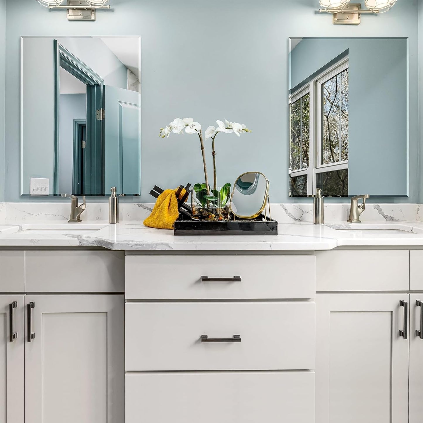 Wall Mirror Beveled Edge Frameless Mirror 24” X 32" Wall Mounted Mirror for Bathroom Vanity and Entryway