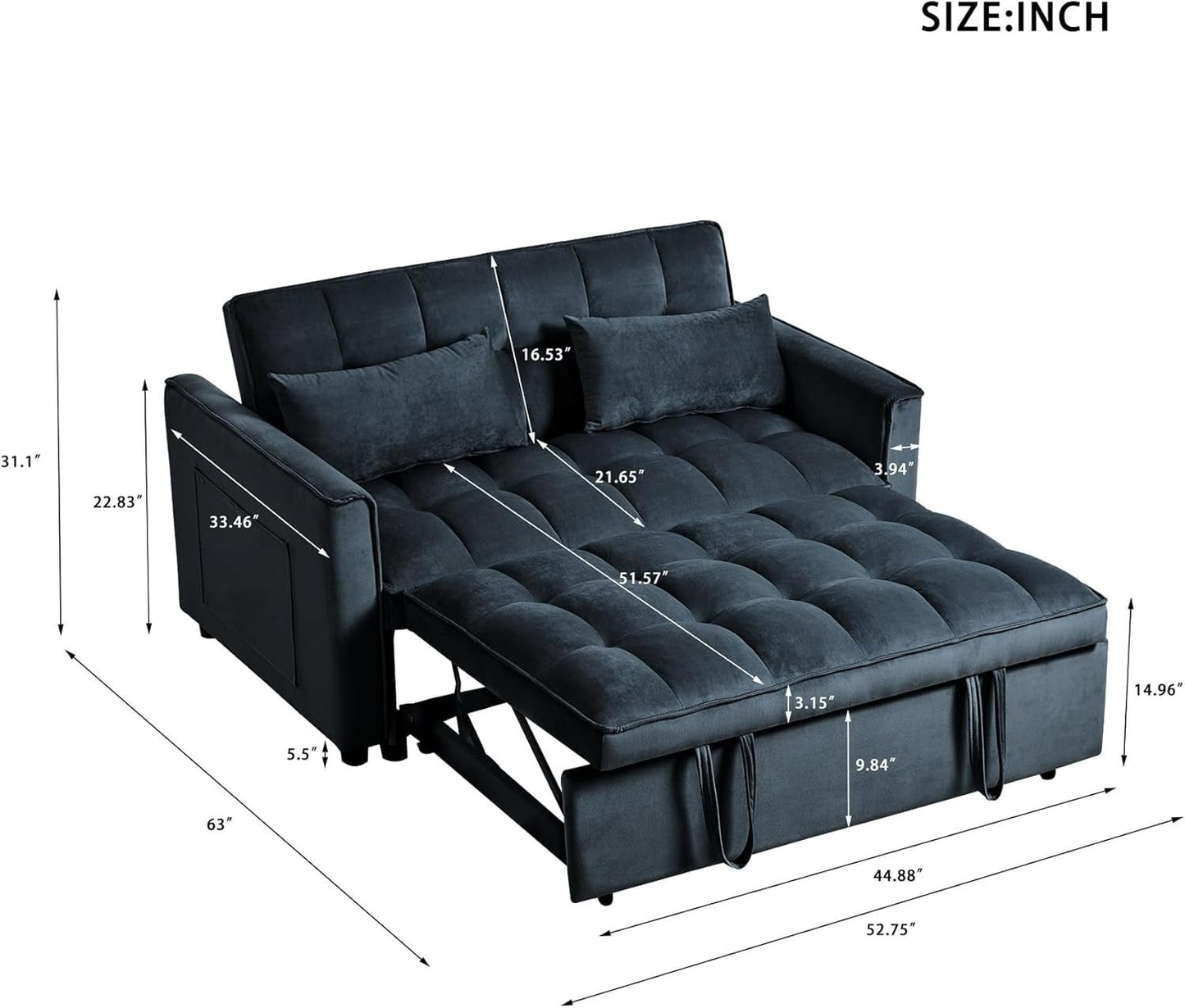 Convertible 3 in 1 Couch Bed with Adjustable Backrest