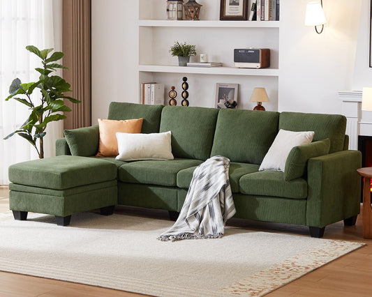 Corduroy Modular L Shaped Couch with Storage Ottoman