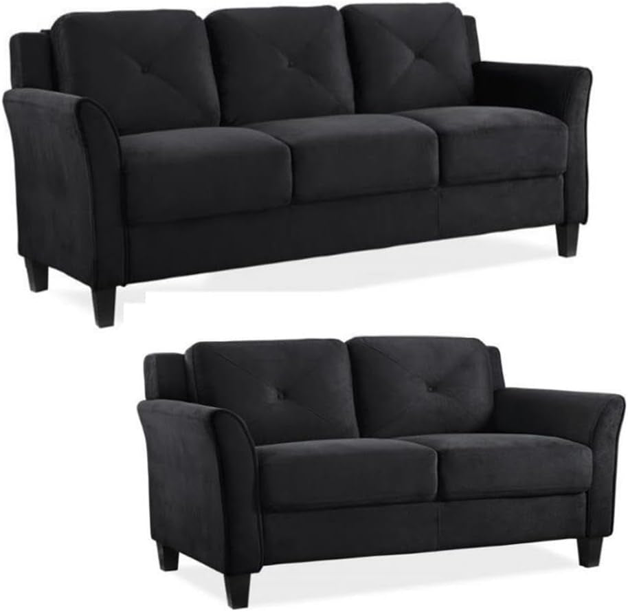2 Piece Living Room Sofa and Loveseat Set in Black-0