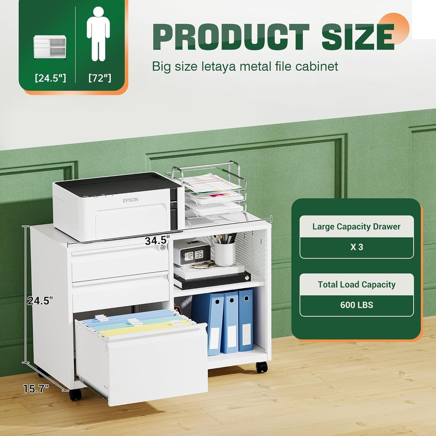 White Mobile 3 Drawer Locking File Cabinet