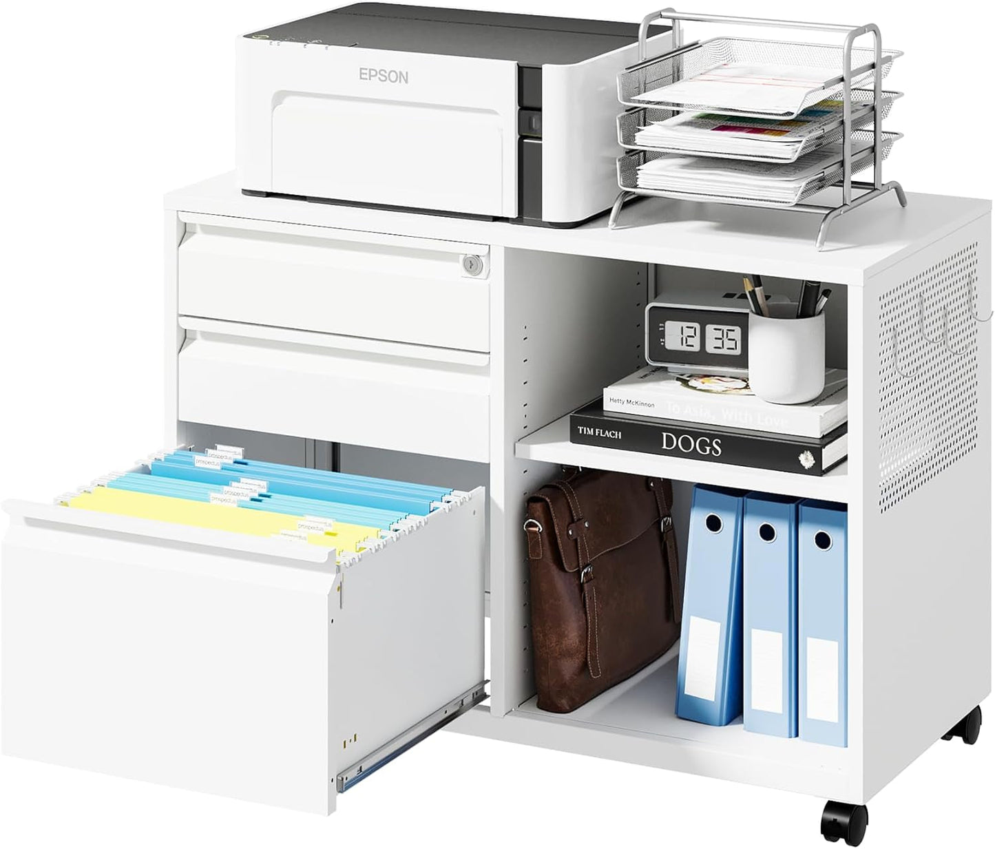 White Mobile 3 Drawer Locking File Cabinet