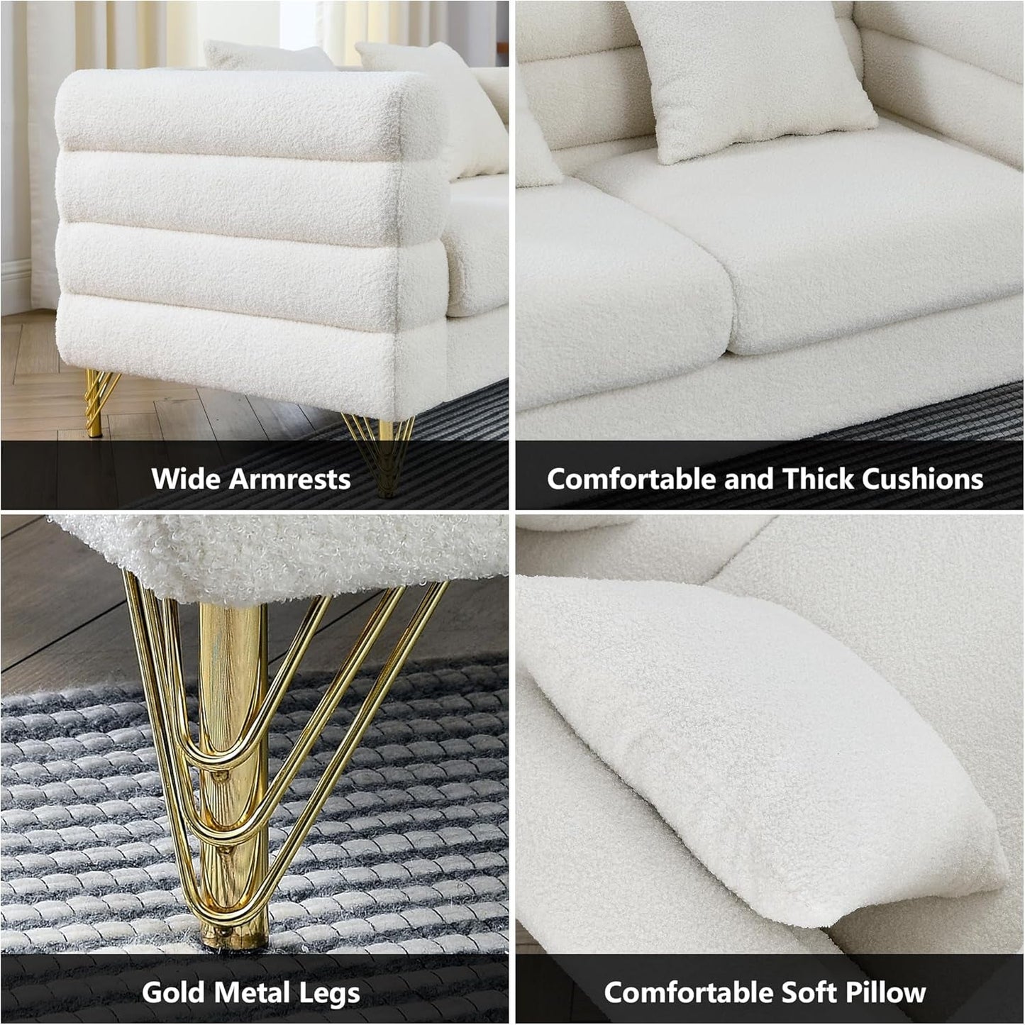 Oversized White Corner Sofa 5 Seater Teddy Couch