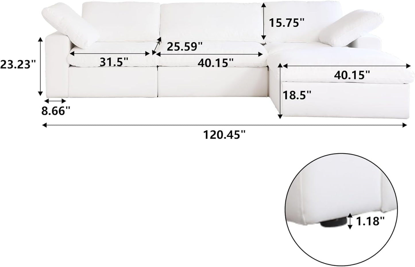 Modern L Shape Cloud Sofa Comfortable Convertible Sectional Couch