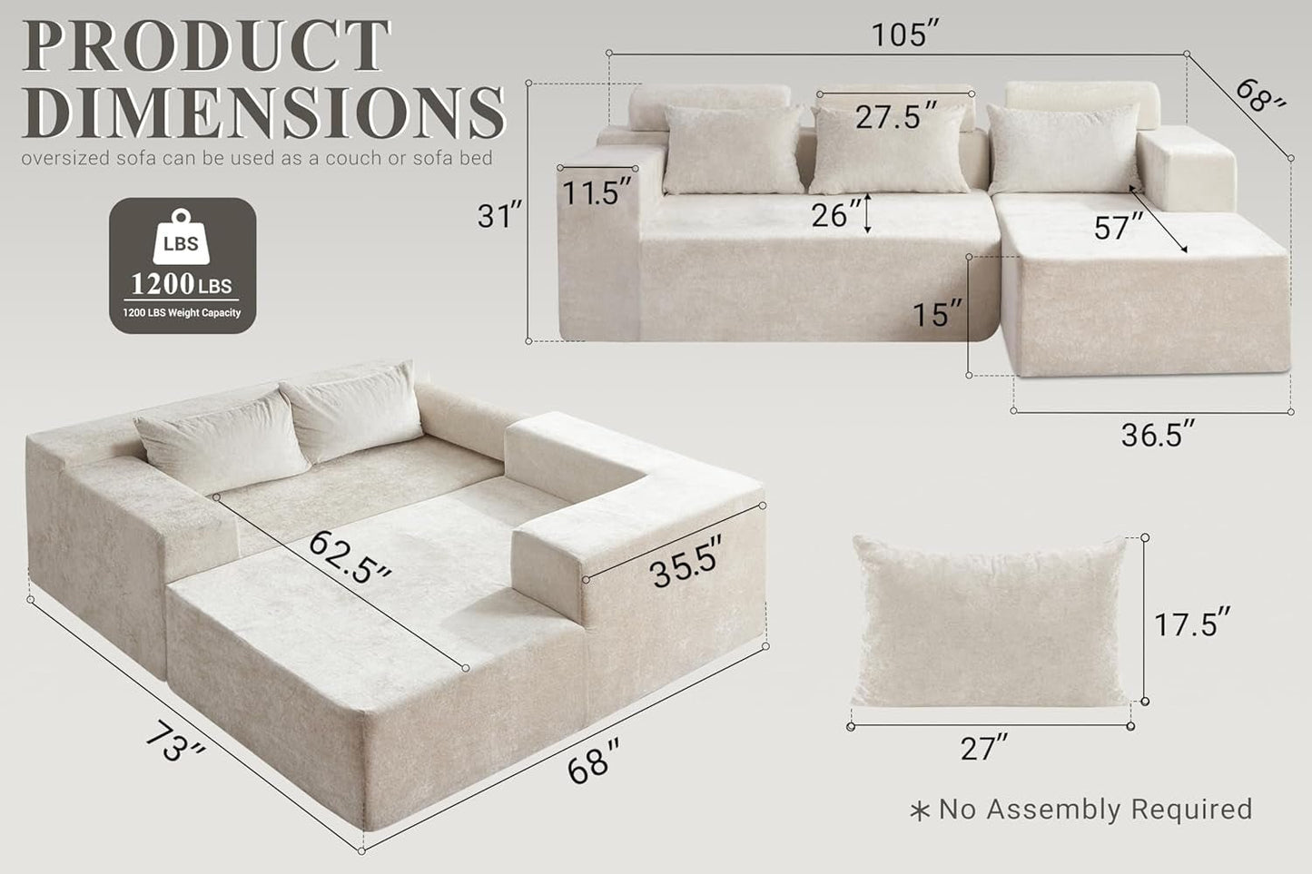 Modern L Shape Sectional Couch With Deep Seating