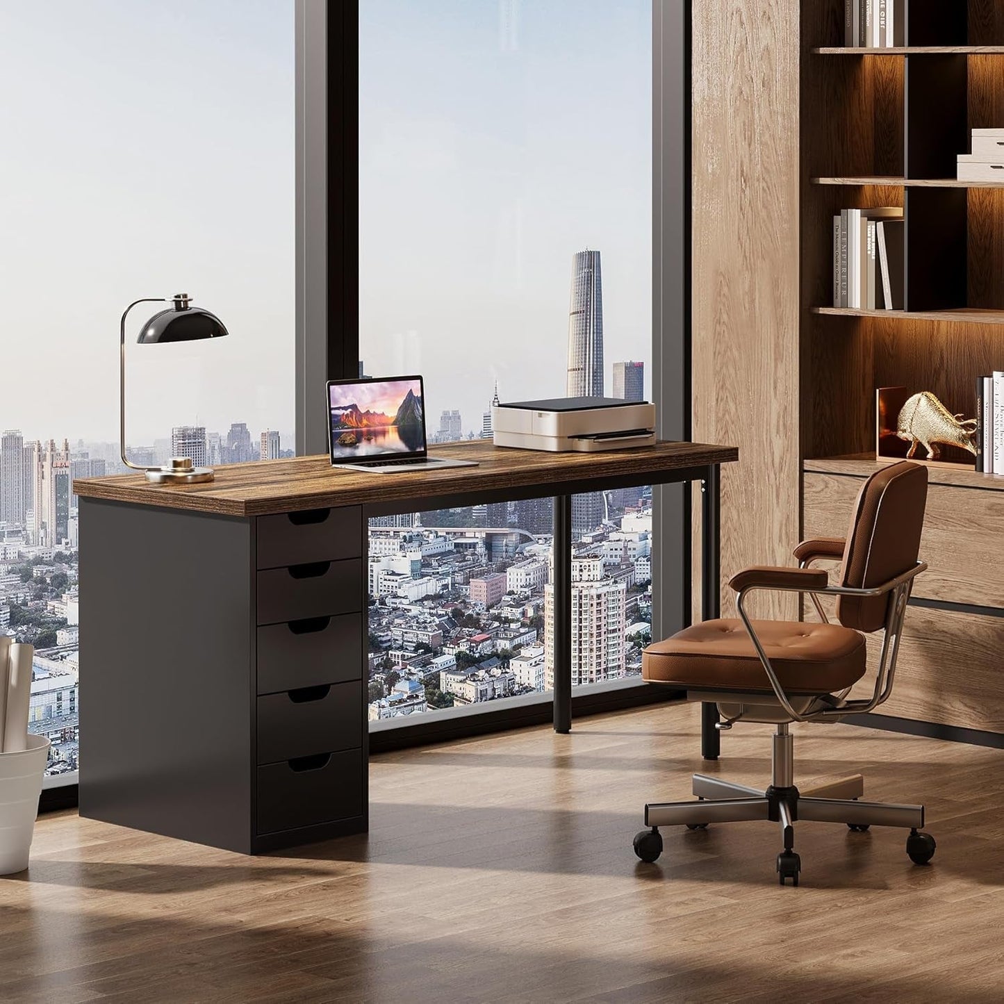 Modern Simple Computer Desk with Reversible Drawers for Space Saving