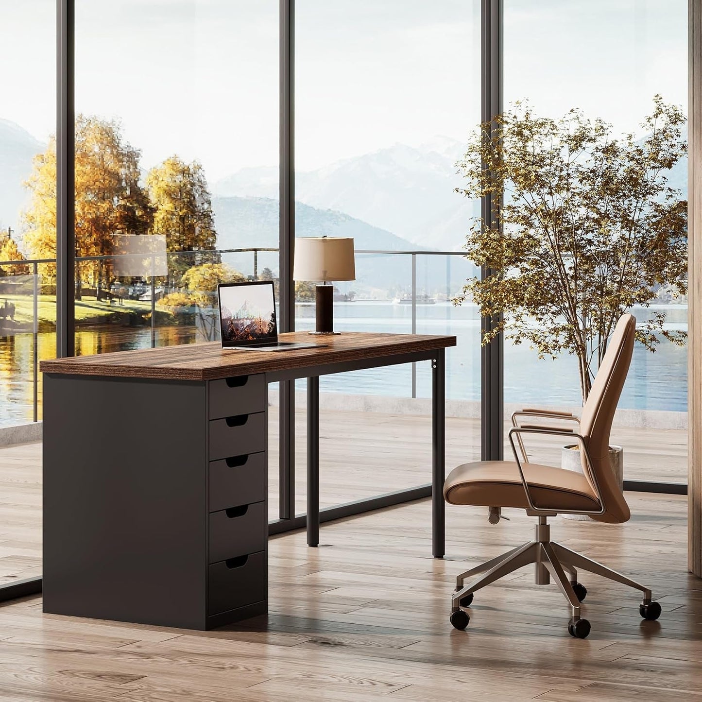 Modern Simple Computer Desk with Reversible Drawers for Space Saving