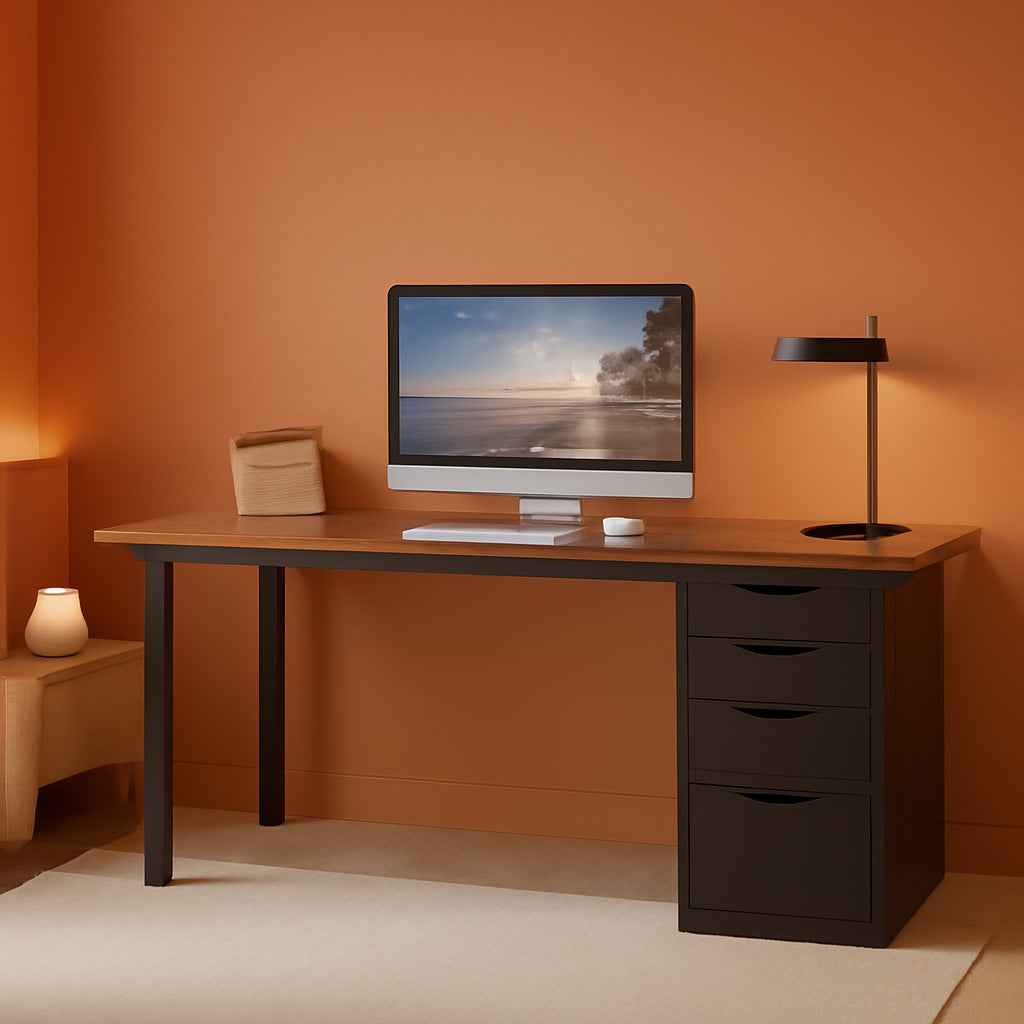 Modern Simple Computer Desk with Reversible Drawers for Space Saving