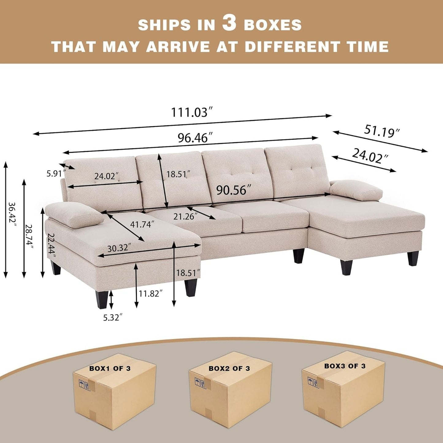 Modern U Shaped Sectional Couch With Double Chaise