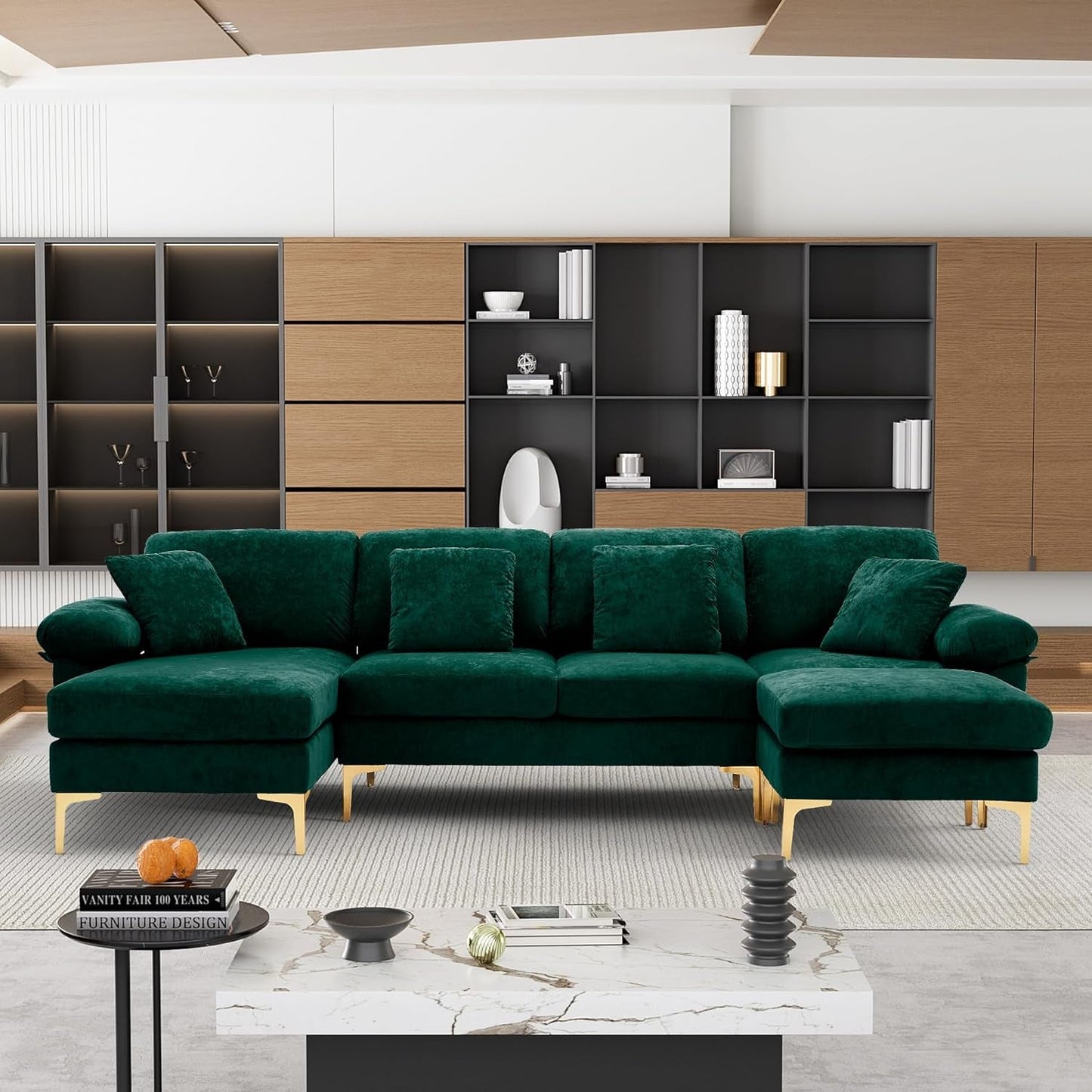 Stylish U Shaped Sectional Sofa Couch with Ottoman