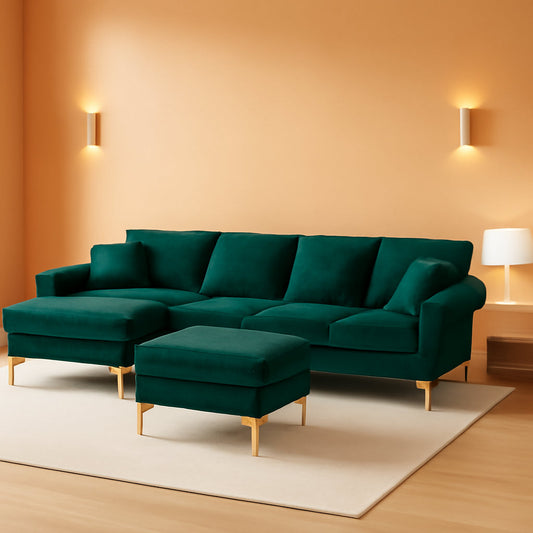 Stylish U Shaped Sectional Sofa Couch with Ottoman