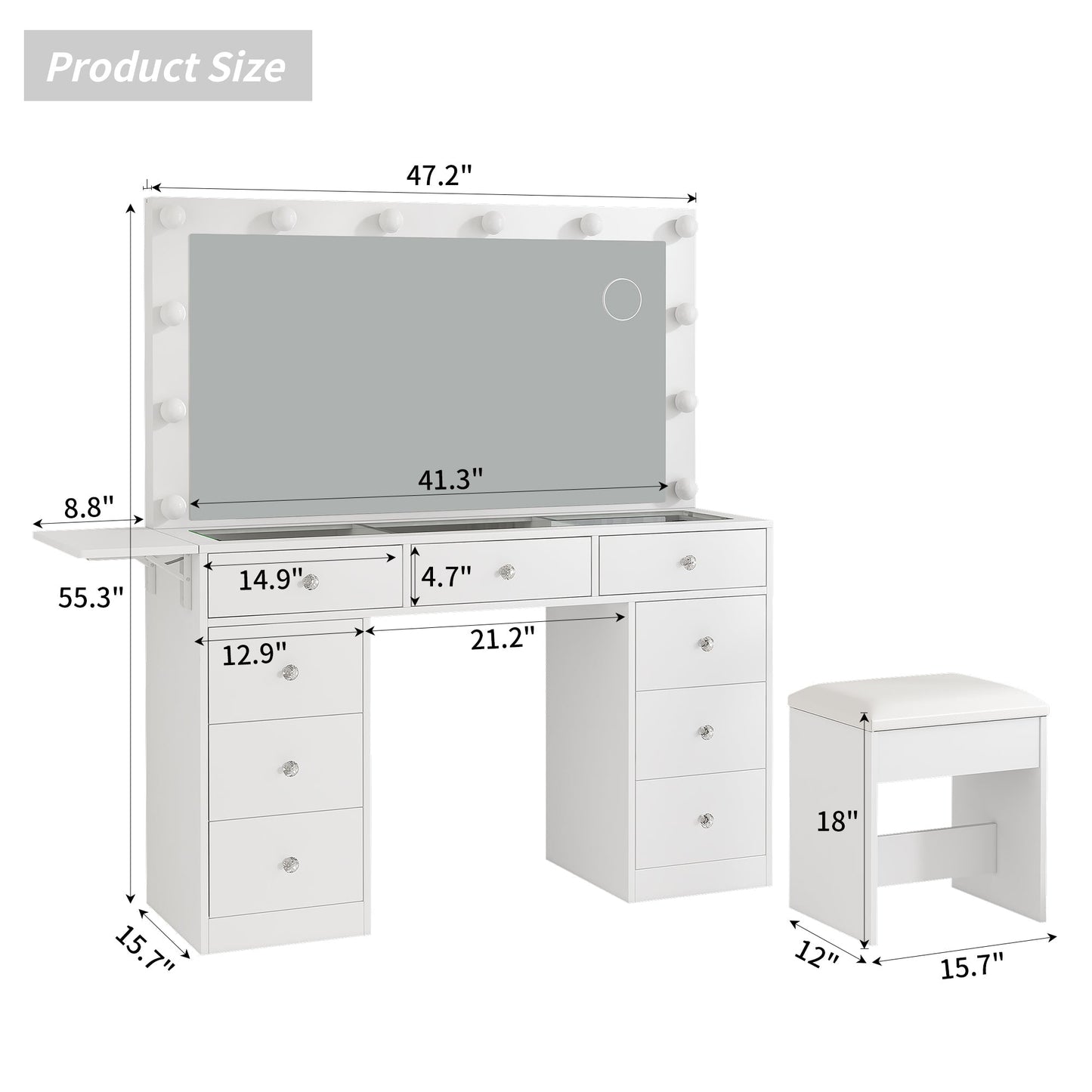 Yanosaku VD007 Bedroom Makeup Vanity desk with LED Mirror, 9 Drawers-1
